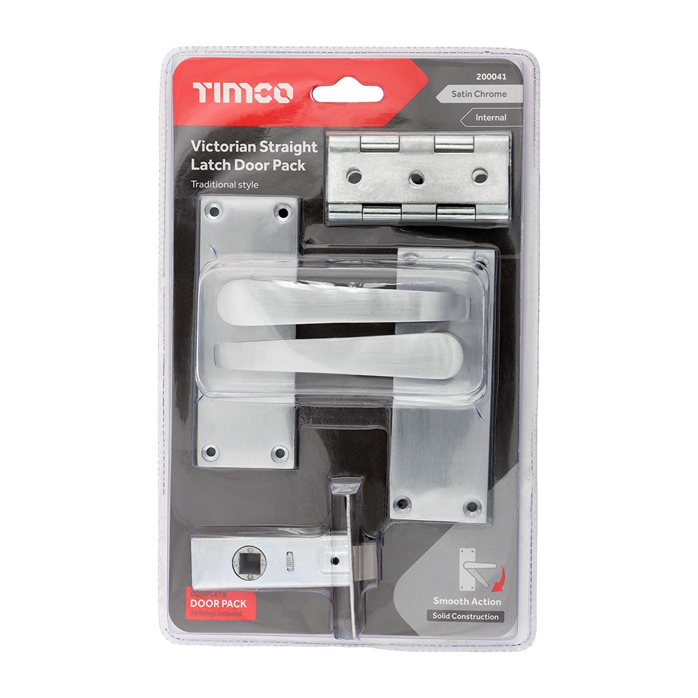 TIMCO Victorian Straight Latch Door Pack - Satin Chrome Mixed (2 Pack)