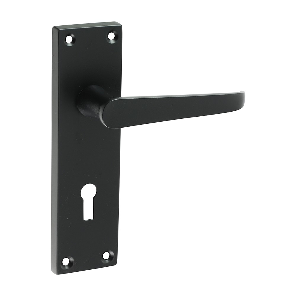 TIMCO Victorian Straight Lock Handles - Matt Black 152 x 43mm (2 Pack)