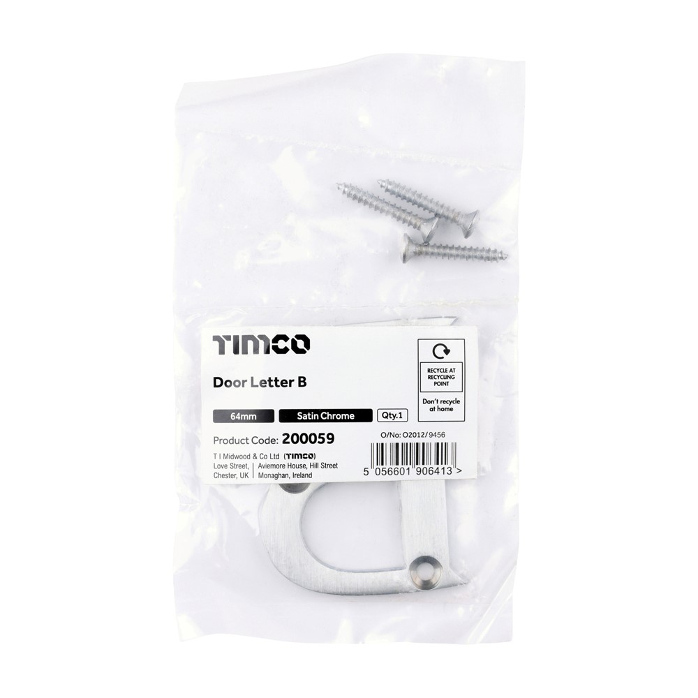 TIMCO Door Letter B Satin Chrome 64mm