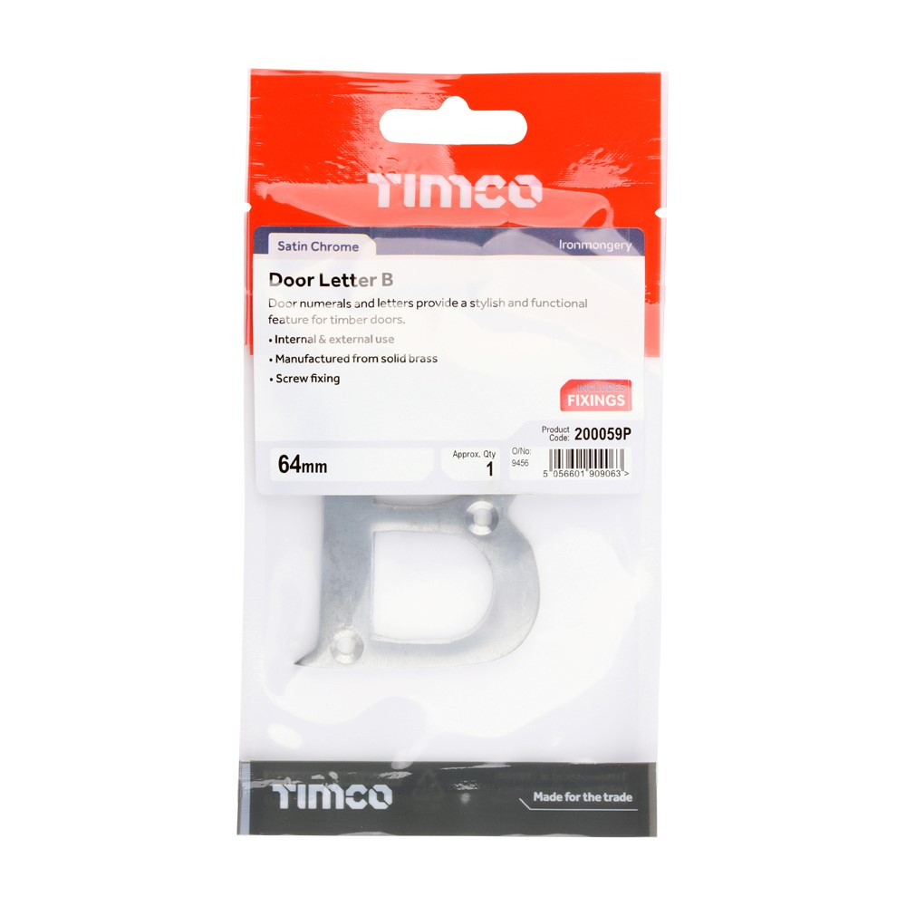 TIMCO Door Letter B Satin Chrome 64mm
