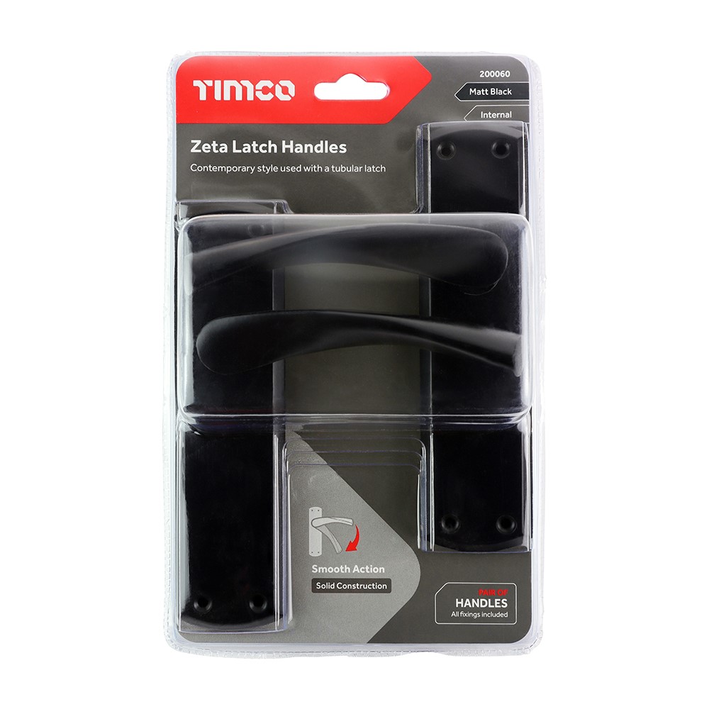 TIMCO Zeta Latch Handles - Matt Black 175 x 45mm (2 Pack)
