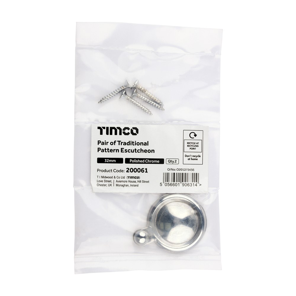 TIMCO Traditional Escutcheon Pair Polished Chrome 32mm (1)