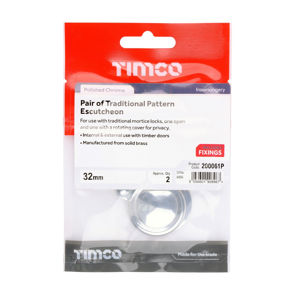TIMCO Traditional Escutcheon Pair Polished Chrome 32mm (1)