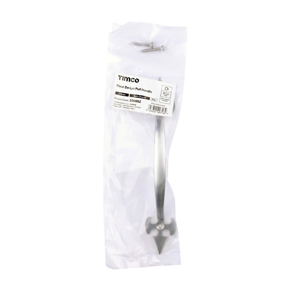 TIMCO Fleur De Lys Pull Handle Satin Chrome 178mm (1)