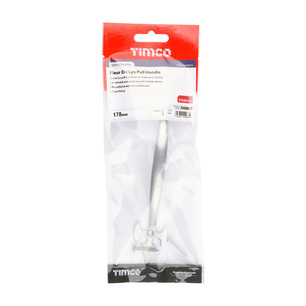 TIMCO Fleur De Lys Pull Handle Satin Chrome 178mm (1)