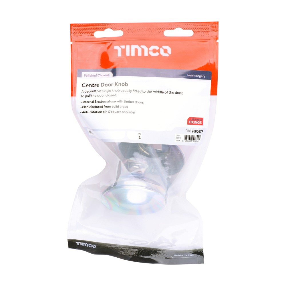 TIMCO Centre Door Knob Polished Chrome 66mm (1)