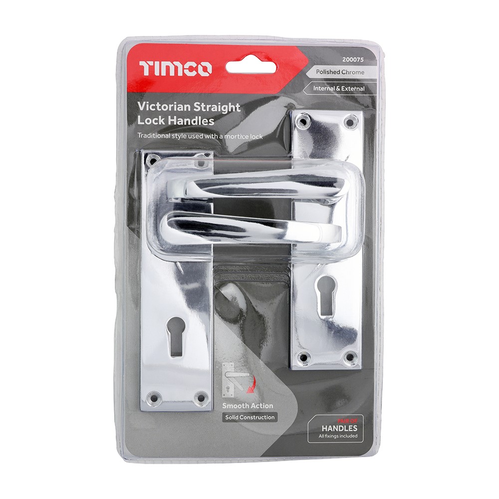 TIMCO Victorian Straight Lock Handles - Polished Chrome 152 x 43mm (2 Pack)
