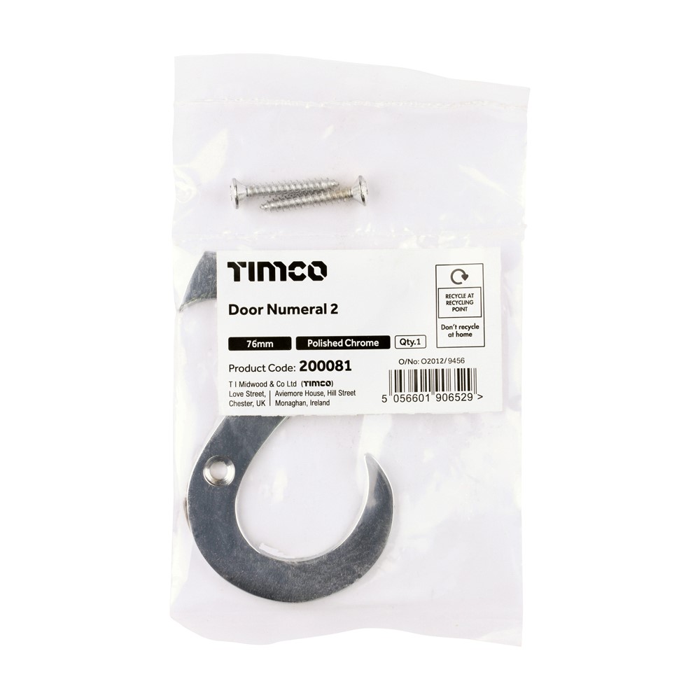 TIMCO Door Numeral 2 Polished Chrome 76mm