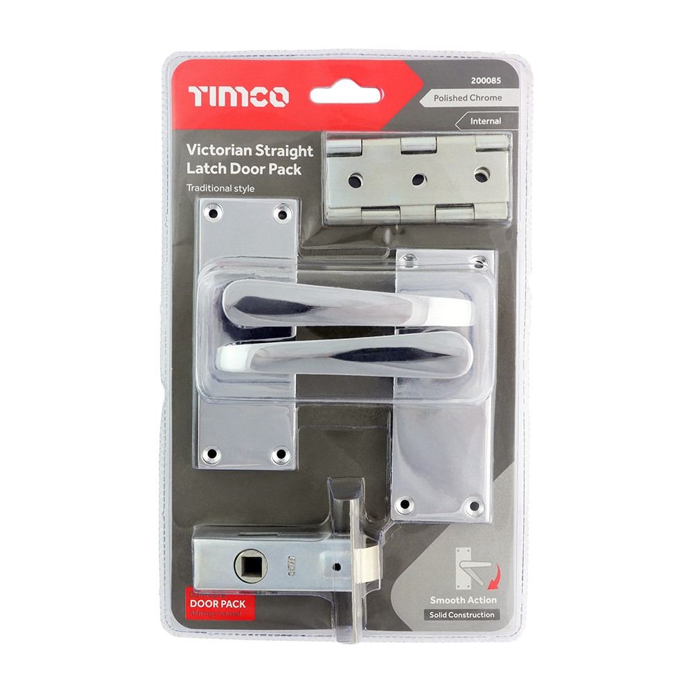 TIMCO Victorian Straight Latch Door Pack - Polished Chrome Mixed (2 Pack)