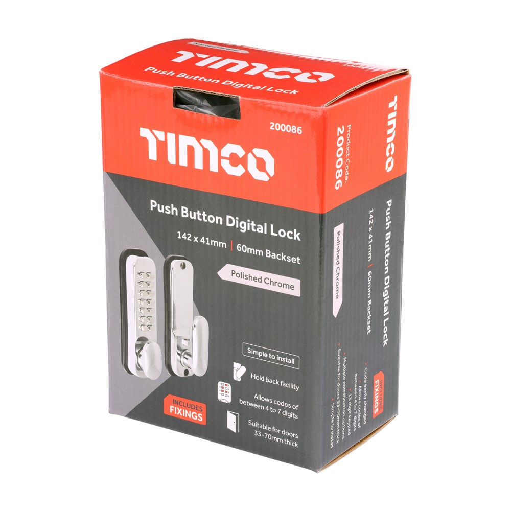 TIMCO Push Button Digital Lock Polished Chrome 142 x 41mm (1)