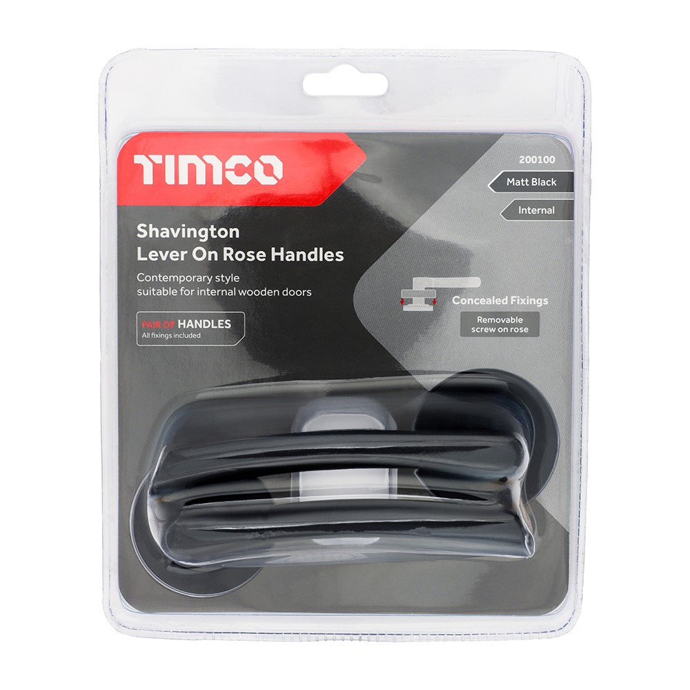 TIMCO Shavington Lever On Rose Handles - Matt Black 51mm (2 Pack)