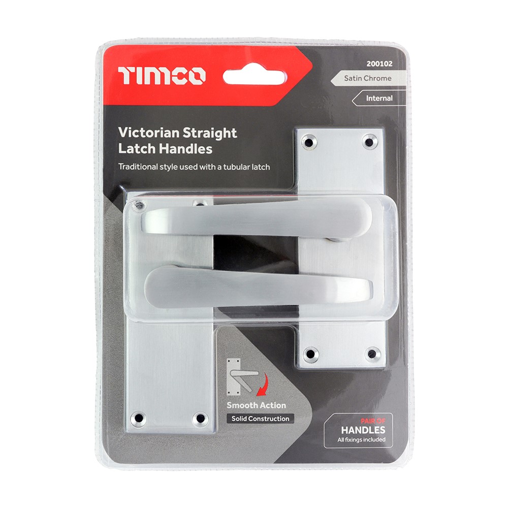 TIMCO Victorian Straight Latch Handles - Satin Chrome 114 x 42mm (2 Pack)