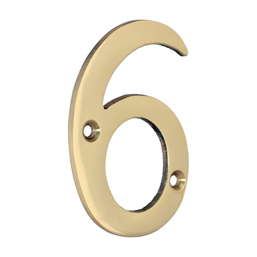 TIMCO Door Numeral 6 Polished Brass 75mm