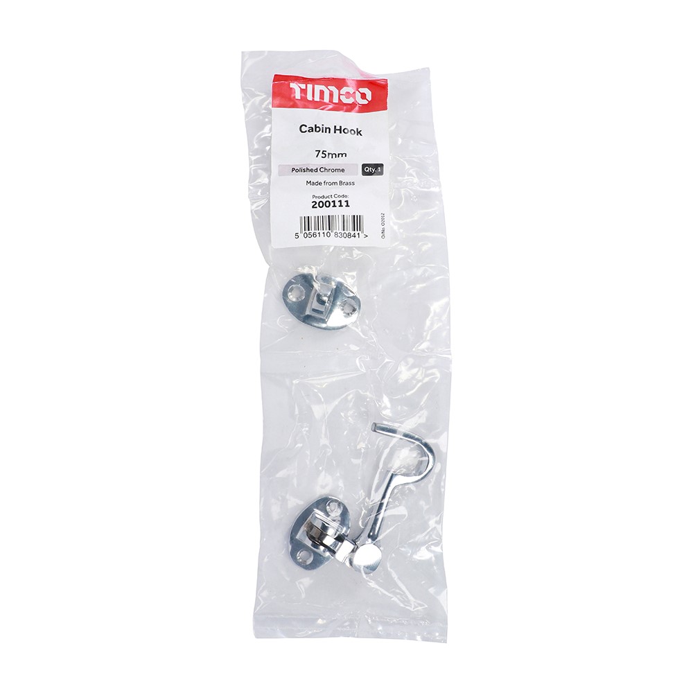 TIMCO Cabin Hook - Polished Chrome 75mm