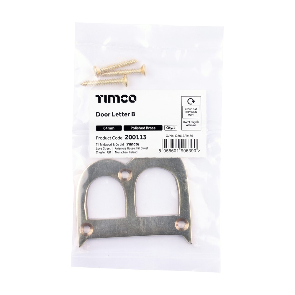 TIMCO Door Letter B Polished Brass 64mm