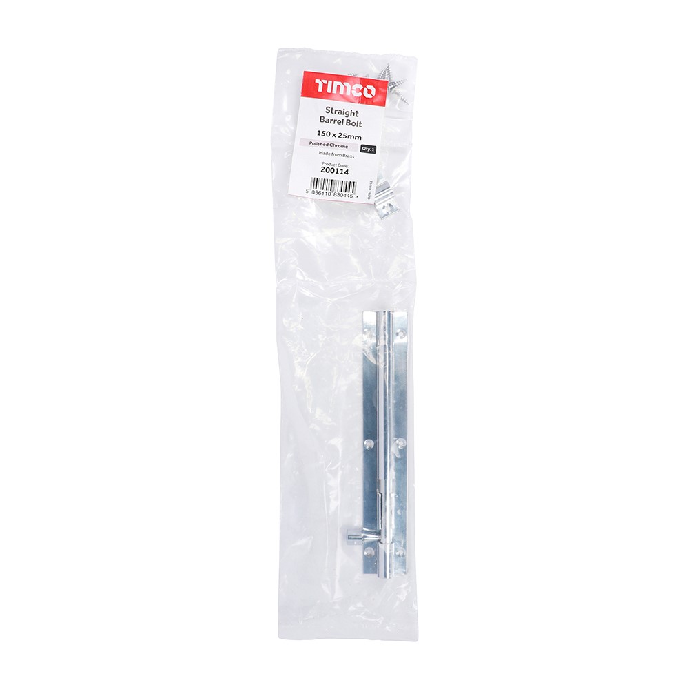 TIMCO Straight Barrel Bolt - Polished Chrome 150 x 25mm