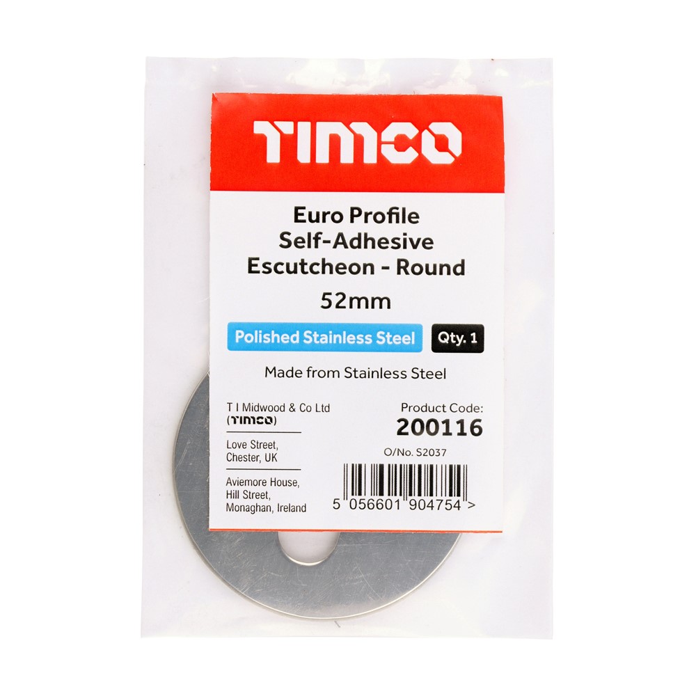TIMCO Self-Adhesive Euro Escutcheon Round Polished Stainless Steel 52mm (1)
