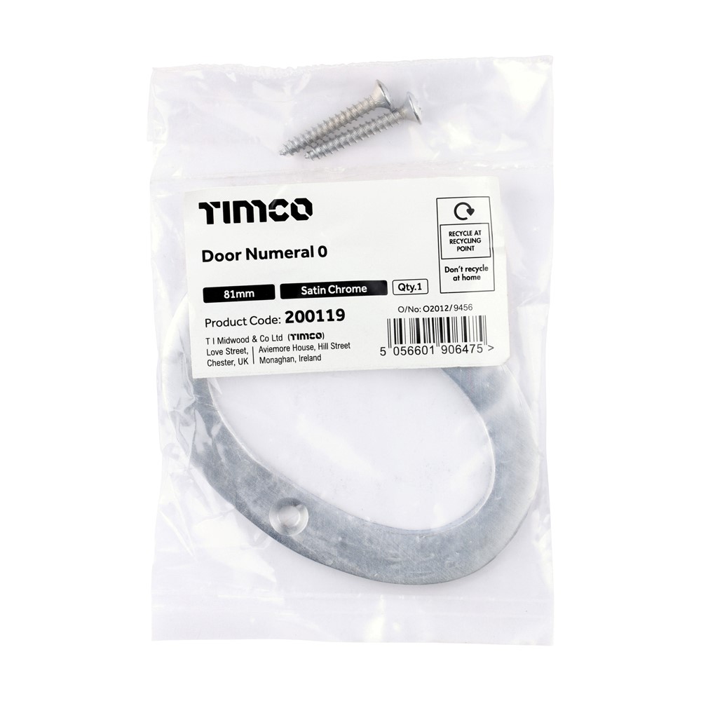 TIMCO Door Numeral 0 Satin Chrome 81mm
