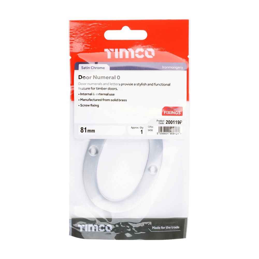 TIMCO Door Numeral 0 Satin Chrome 81mm