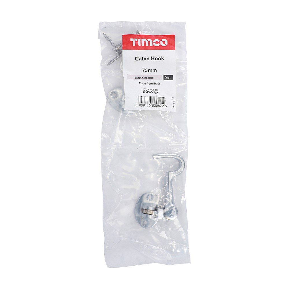TIMCO Cabin Hook - Satin Chrome 75mm