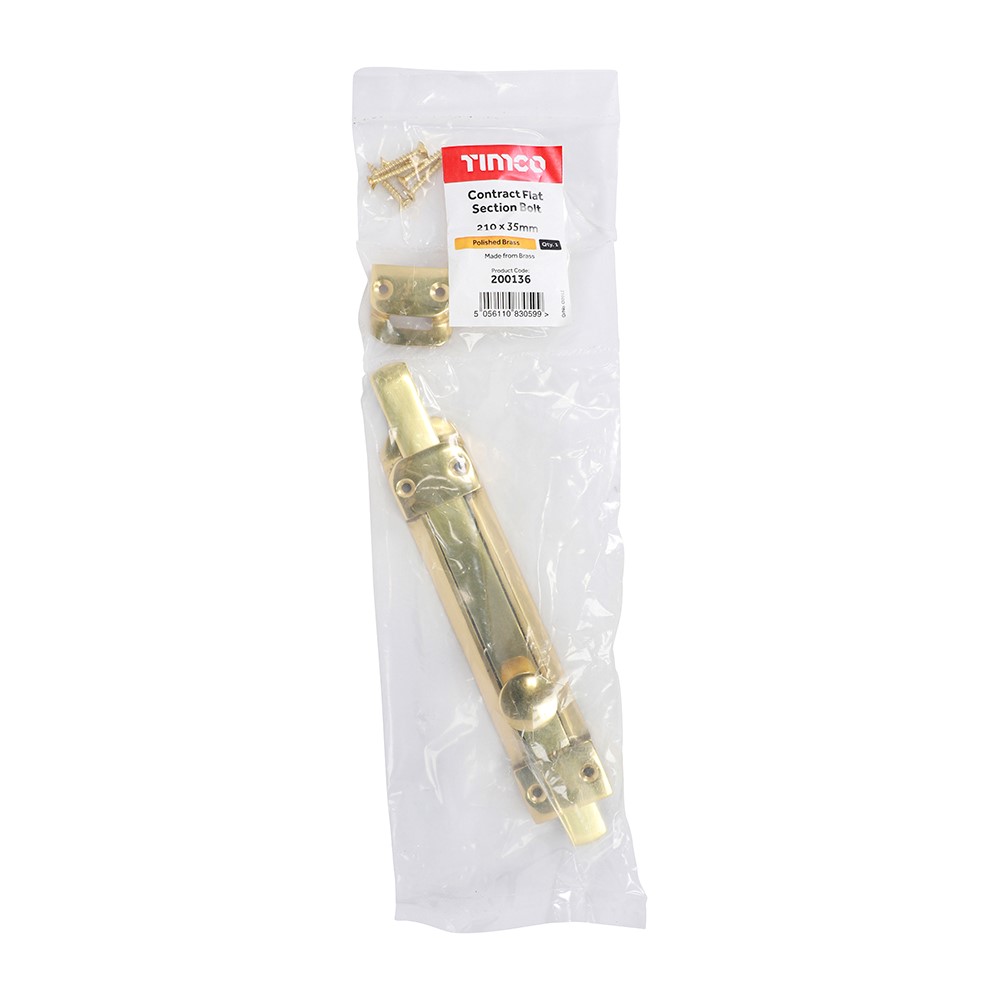 TIMCO Contract Flat Section Bolt - Polished Brass 210 x 35mm