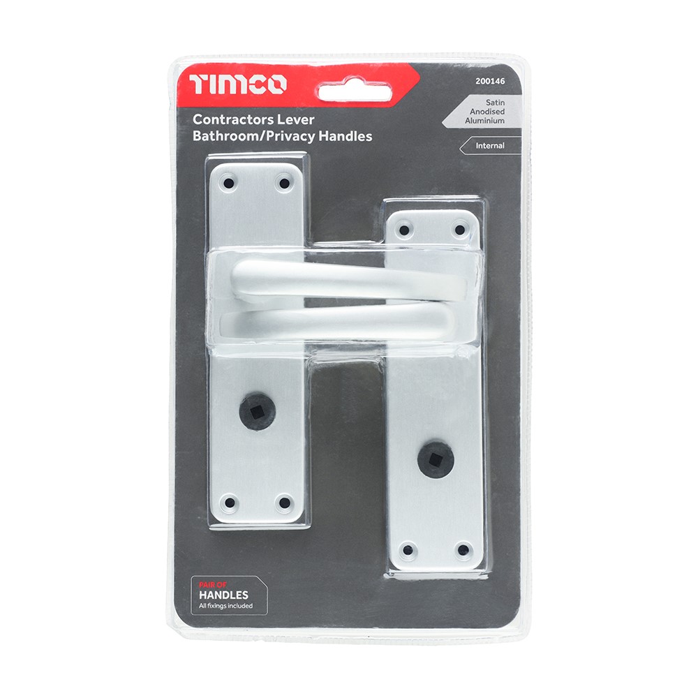 TIMCO Contractors Lever Bathroom/Privacy Handles - Satin Anodised Aluminium 154 x 40mm (2 Pack)