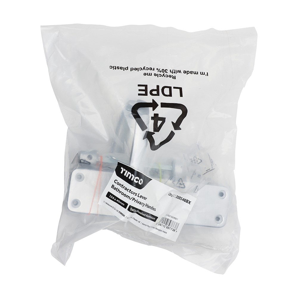 TIMCO Contractors Lever Bathroom/Privacy Handles - Satin Anodised Aluminium 154 x 40mm (2 Bag)