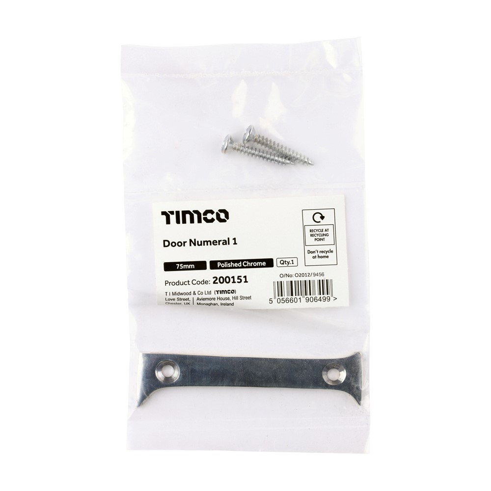 TIMCO Door Numeral 1 Polished Chrome 75mm