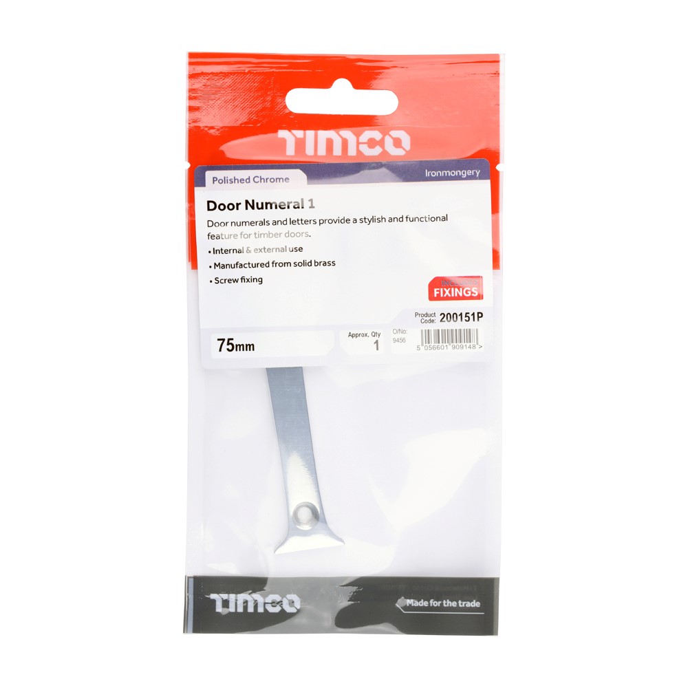 TIMCO Door Numeral 1 Polished Chrome 75mm