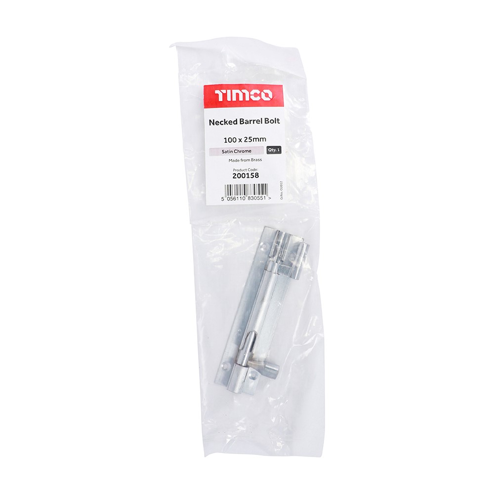 TIMCO Necked Barrel Bolt - Satin Chrome 100 x 25mm