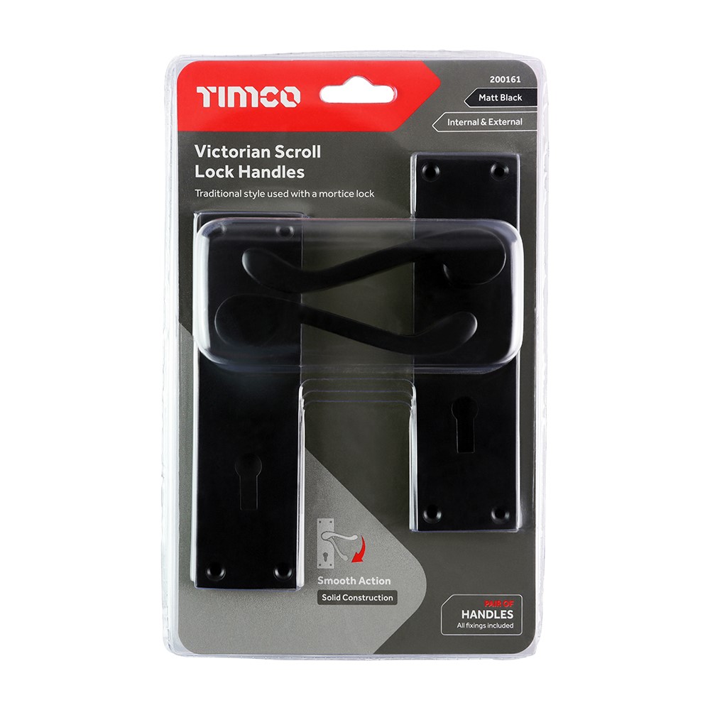 TIMCO Victorian Scroll Lock Handles - Matt Black 152 x 42mm (2 Pack)