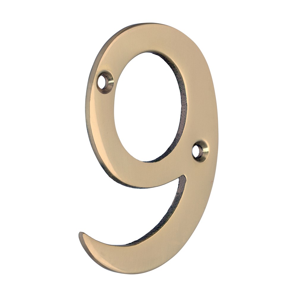 TIMCO Door Numeral 9 Polished Brass 75mm