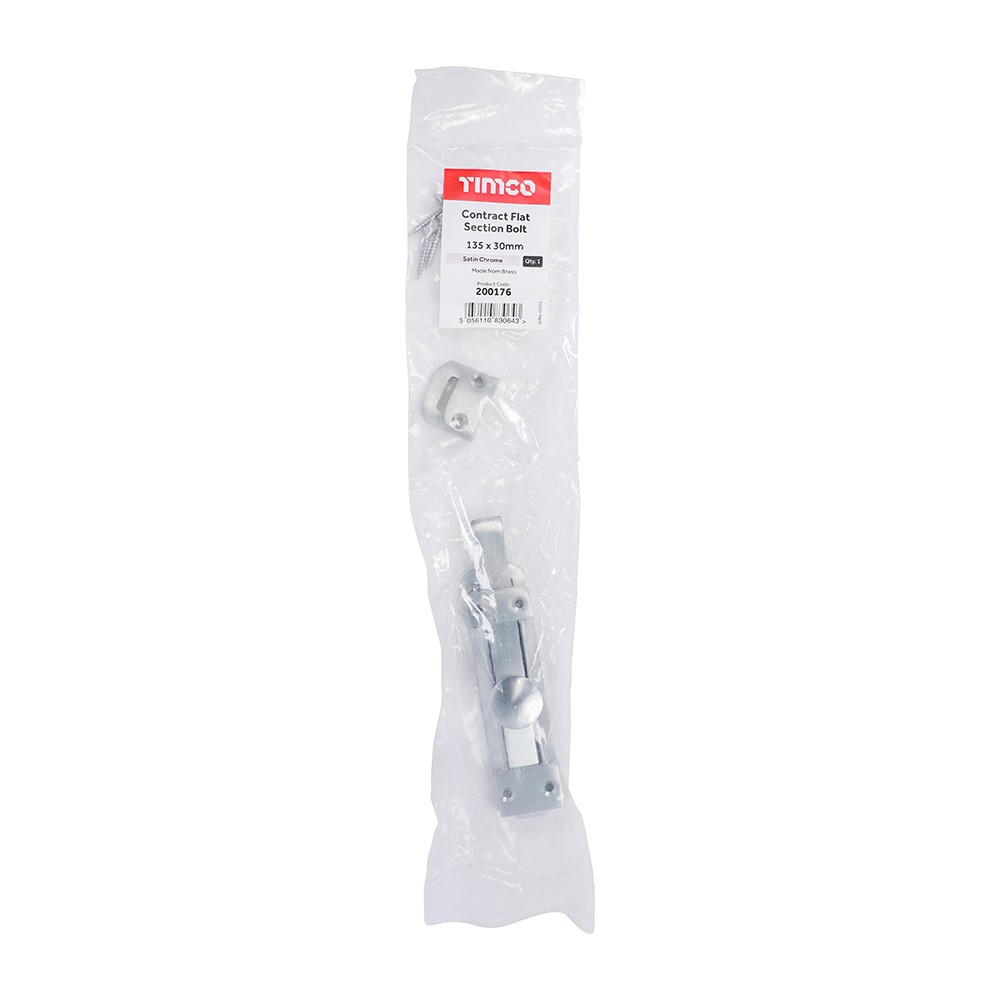 TIMCO Contract Flat Section Bolt - Satin Chrome 135 x 30mm
