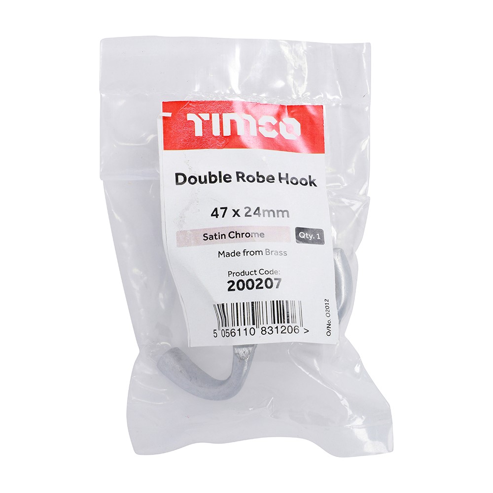 TIMCO Double Robe Hook - Satin Chrome 47 x 24mm
