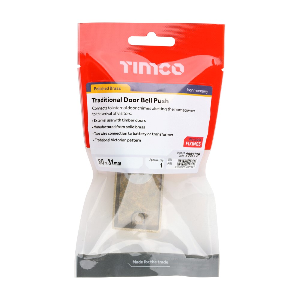 TIMCO Door Bell Polished Brass 80 x 31mm (1)