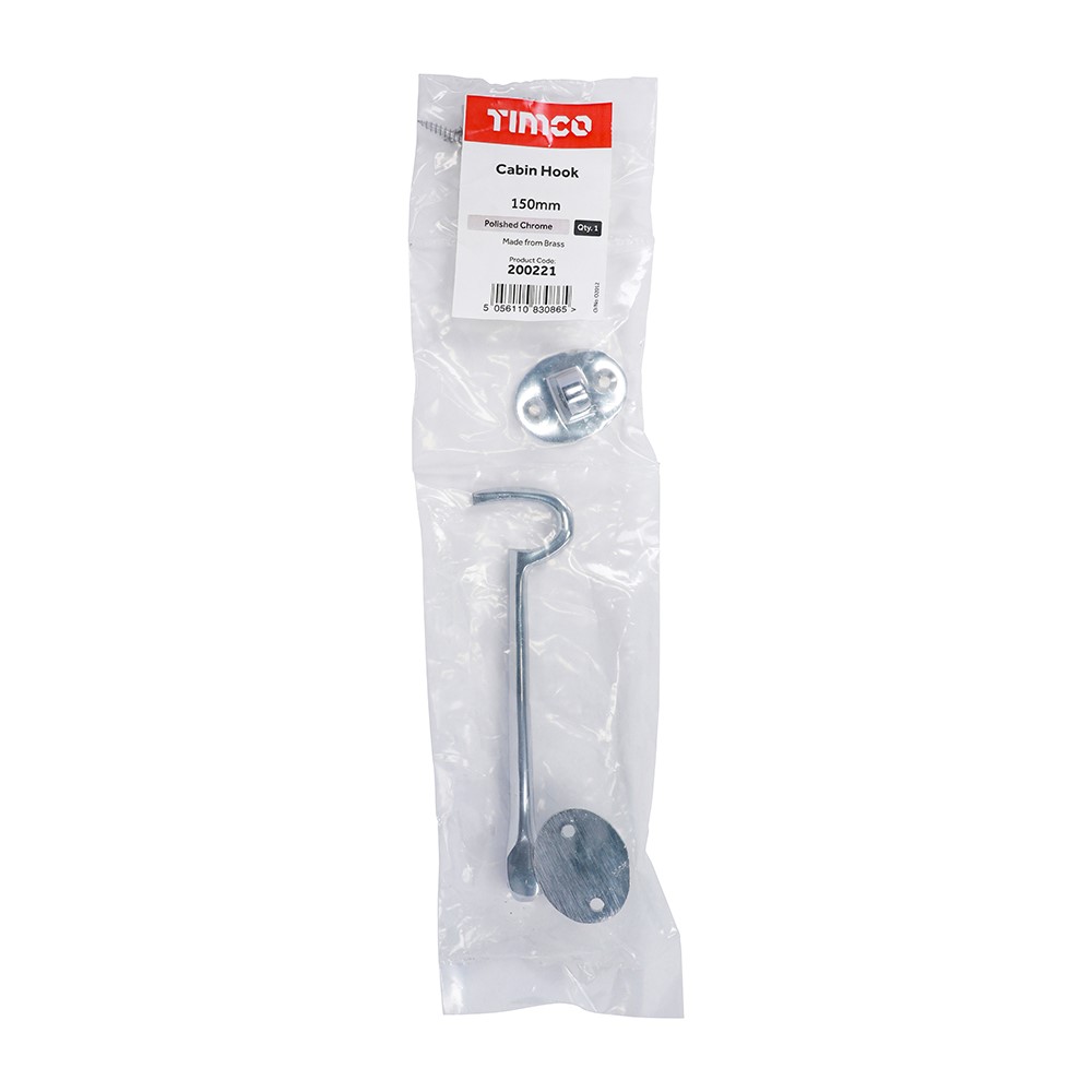 TIMCO Cabin Hook - Polished Chrome 150mm