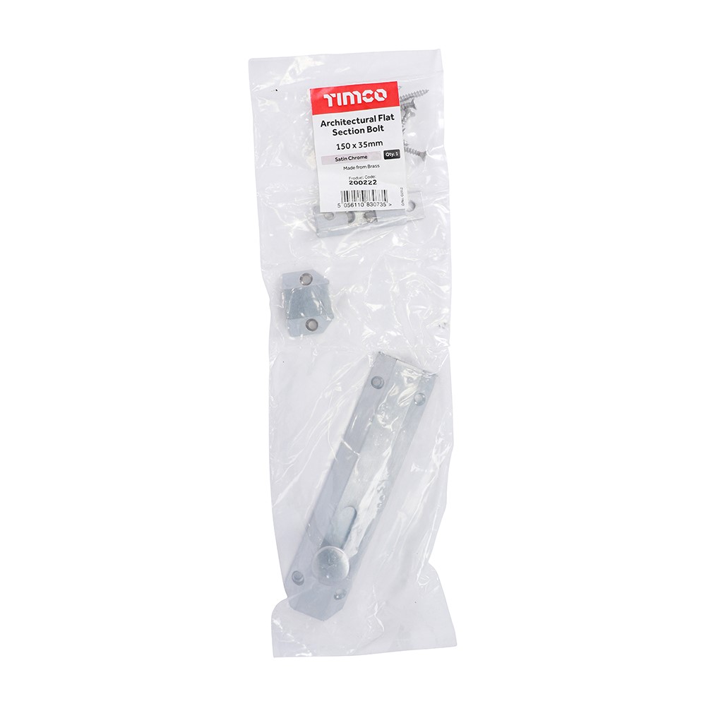 TIMCO Architectural Flat Section Bolt - Satin Chrome 150 x 35mm