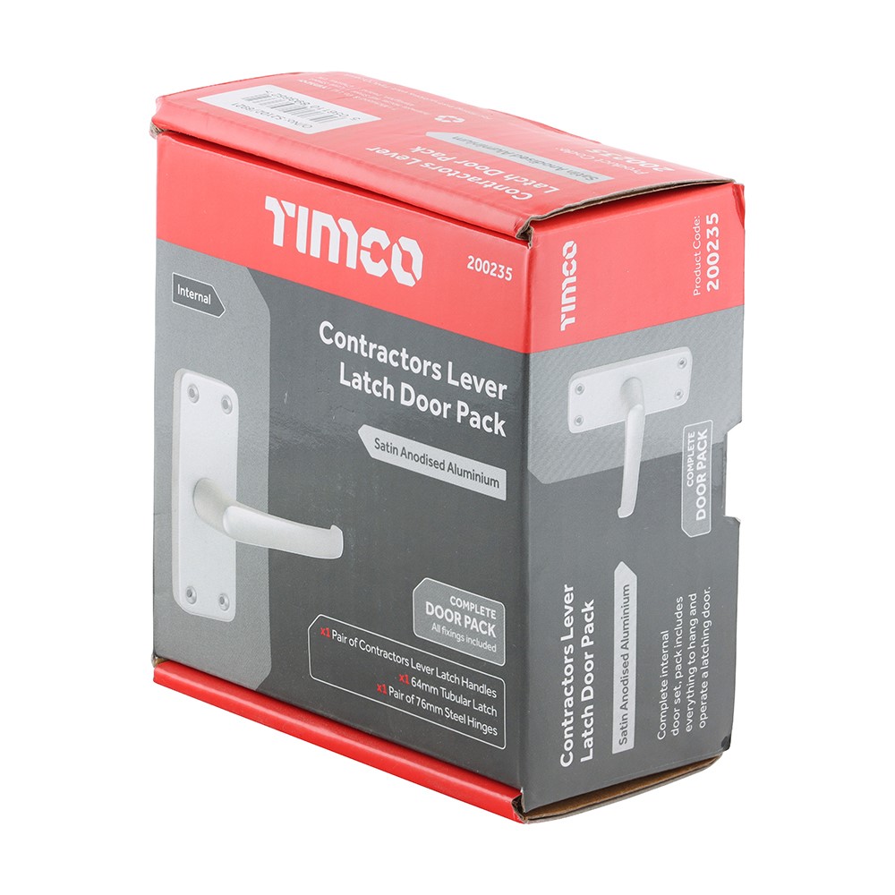 TIMCO Contractors Lever Latch Door Pack - Satin Anodised Aluminium 103 x 40mm (2 Pack)