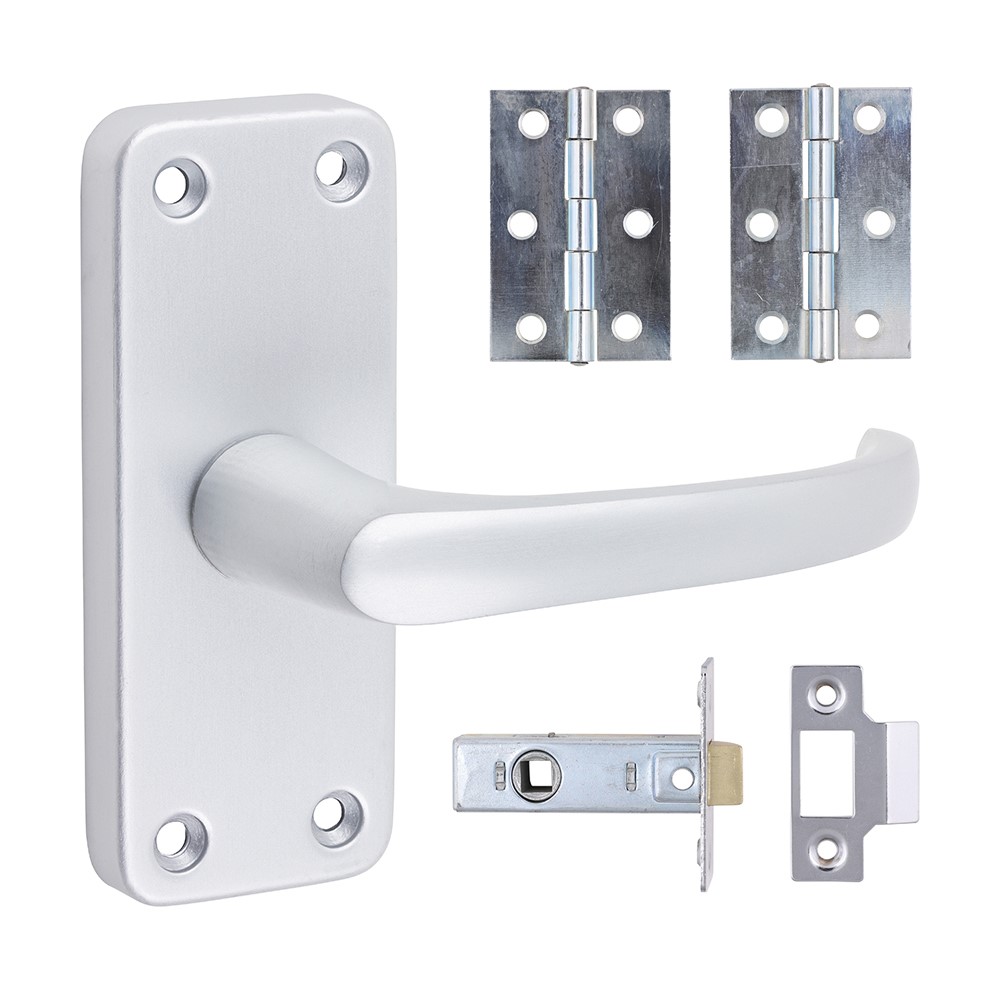 TIMCO Contractors Lever Latch Door Pack - Satin Anodised Aluminium 103 x 40mm (2 Pack)