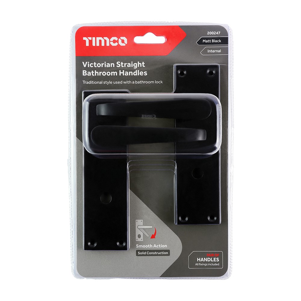 TIMCO Victorian Straight Bathroom Handles - Matt Black 152 x 43mm (2 Pack)