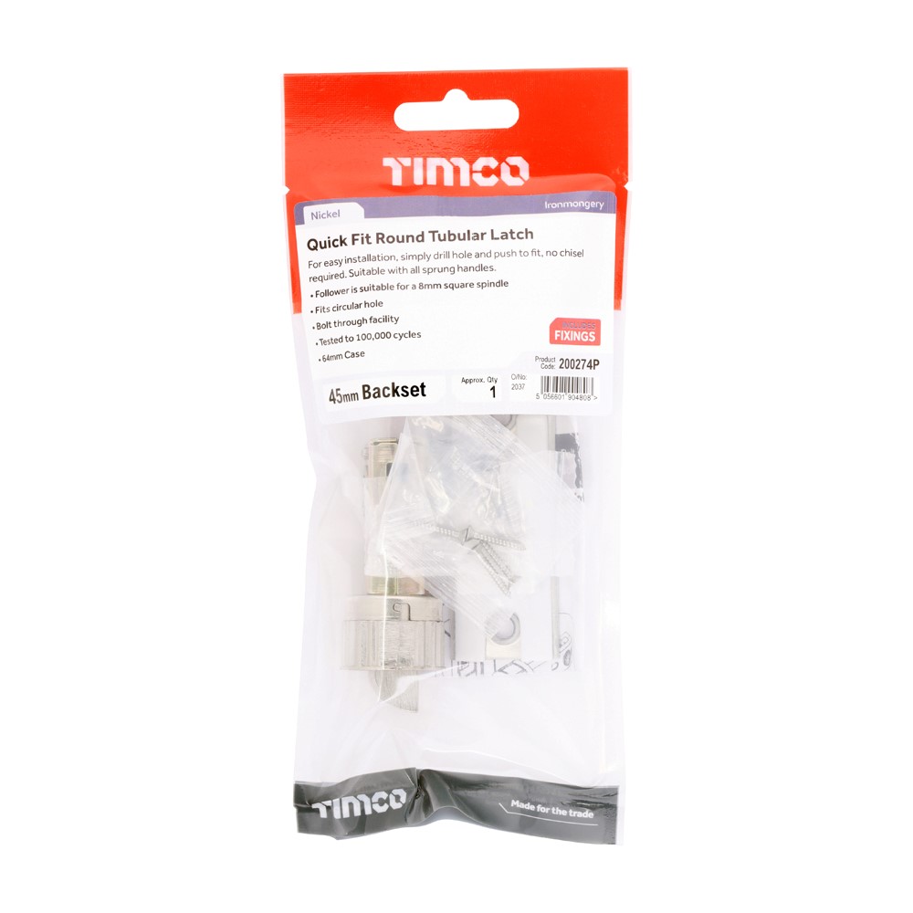 TIMCO QuickFit Round Latch Nickel 64mm Case / 45mm Backset (1)