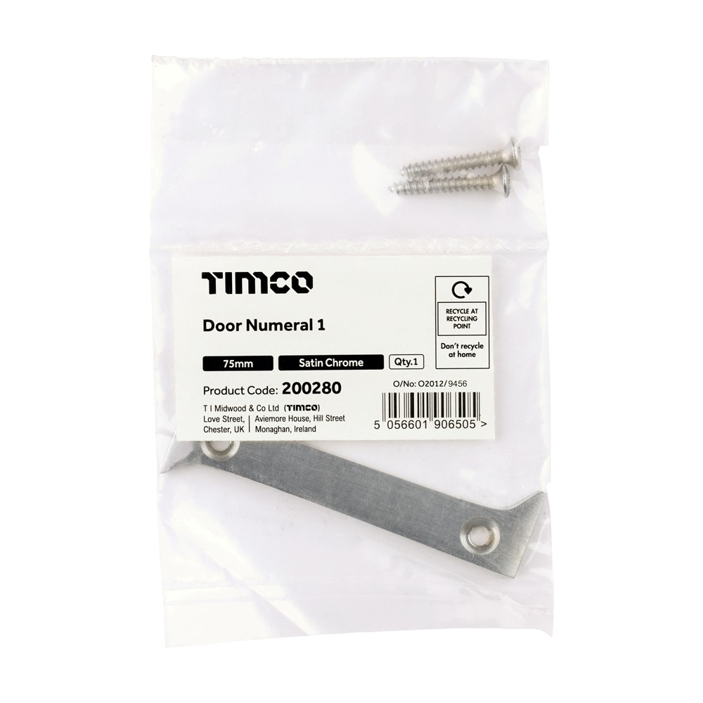 TIMCO Door Numeral 1 Satin Chrome 75mm