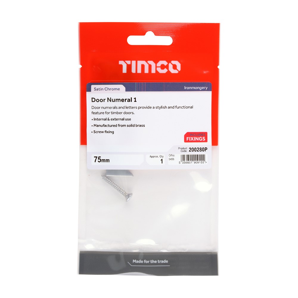 TIMCO Door Numeral 1 Satin Chrome 75mm