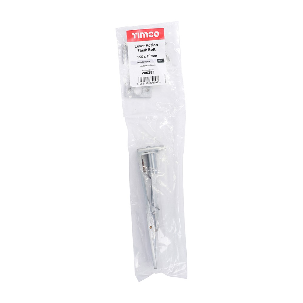 TIMCO Lever Action Flush Bolt - Satin Chrome 150 x 19mm