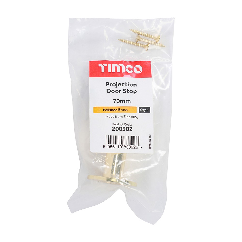 TIMCO Projection Door Stop - Polished Brass 70mm