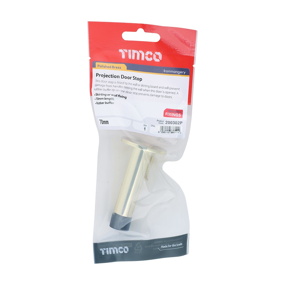 TIMCO Projection Door Stop - Polished Brass 70mm