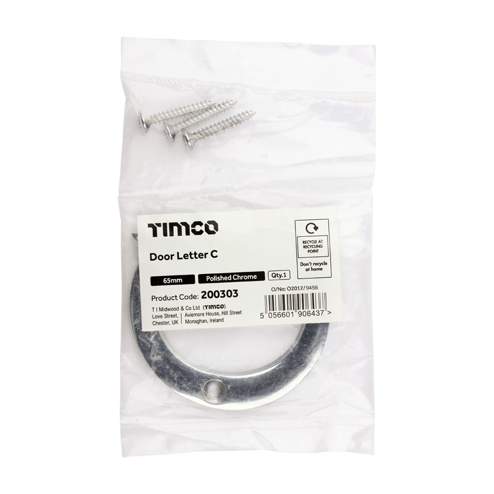 TIMCO Door Letter C Polished Chrome 65mm