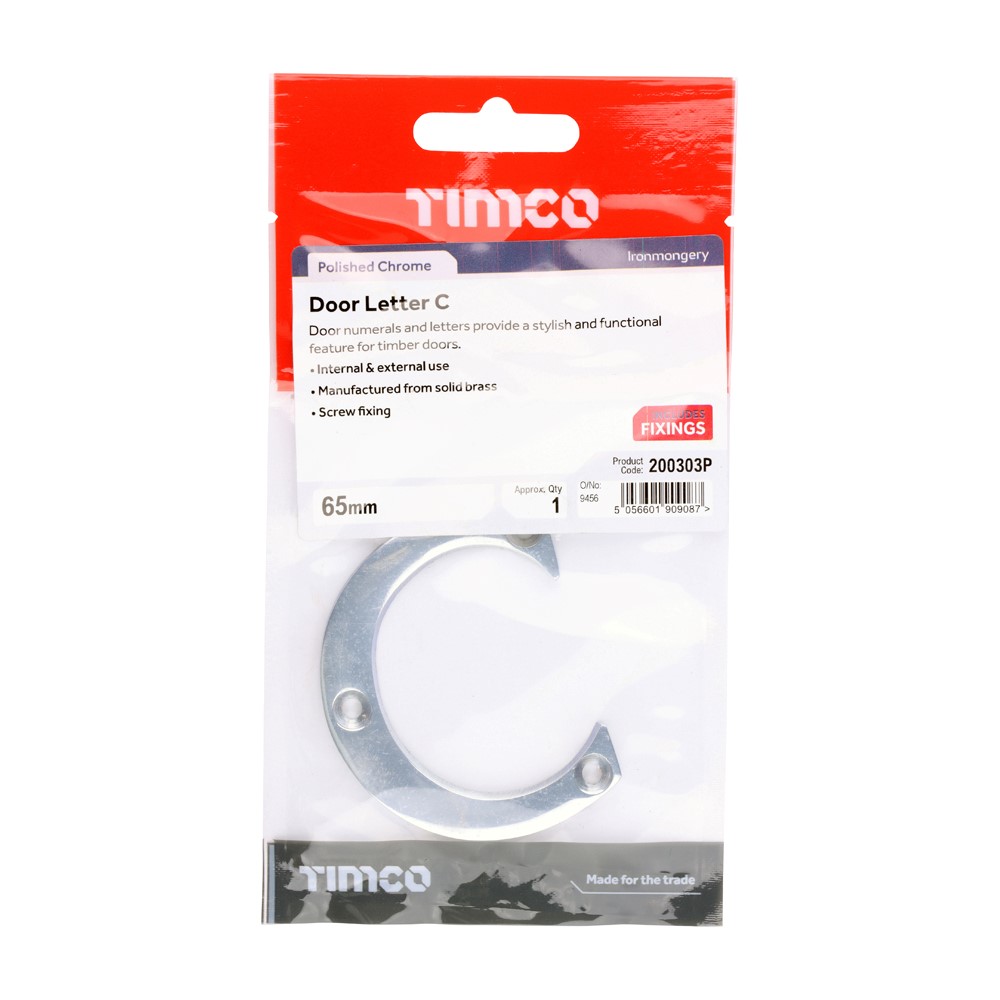 TIMCO Door Letter C Polished Chrome 65mm
