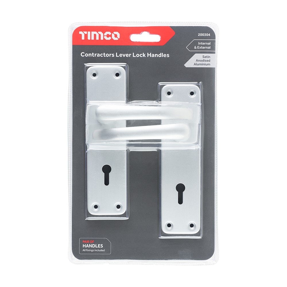 TIMCO Contractors Lever Lock Handles - Satin Anodised Aluminium 154 x 40mm (2 Pack)