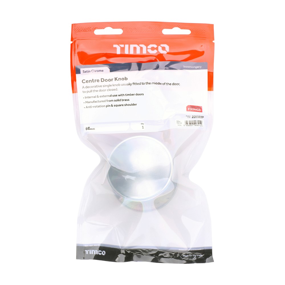 TIMCO Centre Door Knob Satin Chrome 66mm (1)